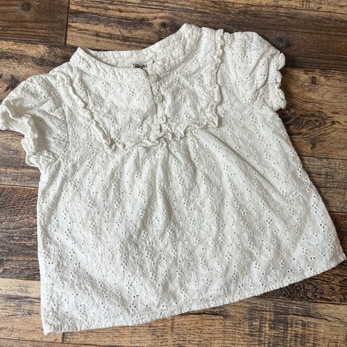 Mini Boden Crochet Top Baby Girls 1.5-2Y Short Sleeve Ruffle Coastal Beach