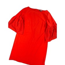 Lauren Ralph Lauren Kadijah Laser Cut Bell Sleeve Shift Dress 16 Red Poplin LRL