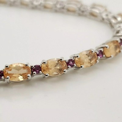 Paul Deasy Sterling Silver 12.32Ct Hessonite & Rhodolite Line Bracelet, 6-3/4''