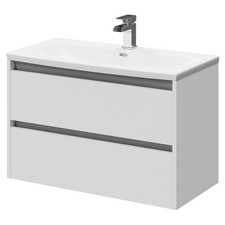 Wholesale Domestic City Gloss White 800mm Wall Mounted 2 Drawer Vanity Unit and 