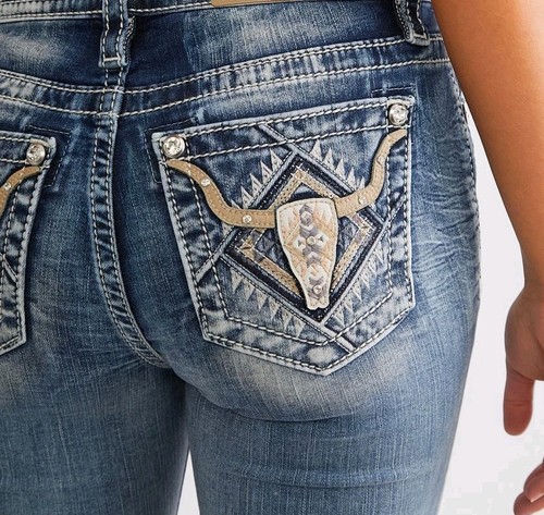 Neu mit Etikett Fleur Miss Me Jeans Texas Longhorn Chicago Bulls Bootcut Damengröße 31 x 30
