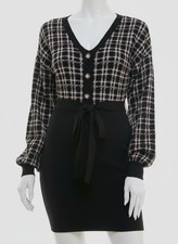 BCX Womens' Juniors' Black V-Neck Long-Sleeve Sweater Dress Size S