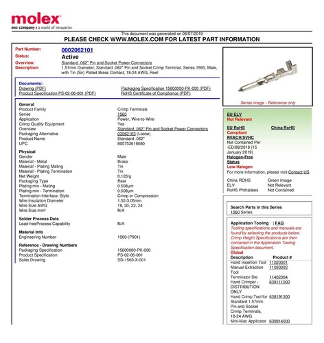 Molex Pin, Stecker & Buchse 0,062" 18-24 AWG, Serie 1561 Zinn (Sn) Messing vergoldet C... - Bild 5 von 6