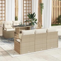 Poly-Rattan Gartensofa-Set Mit Speicher 6-Teilig Beige Creme