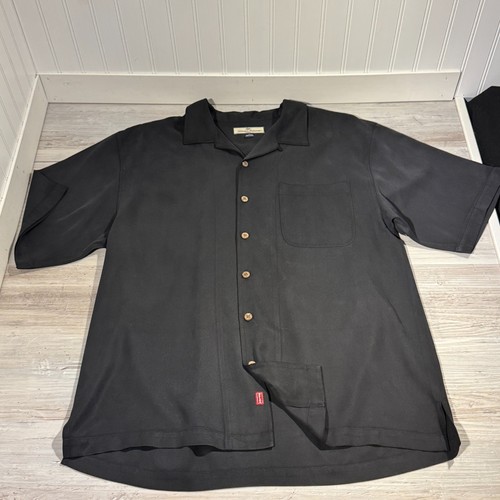 Tommy Bahama Negro 100% Seda Manga Corta Abotonada Informal Hawaiano Para Hombres L