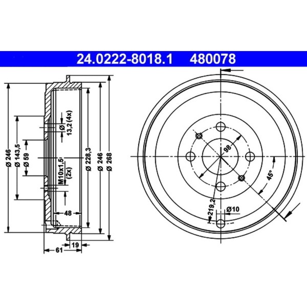Bremstrommel Ate 24.0222-8018.1 (2 Stk.) FüR Fiat Alfa Romeo Lancia Fiorino-image