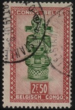 ✔️ BELGIUM CONGO 1947/1950 - ART NDOHA FIGURE OF TRIBAL KING - SC. 246 (o)