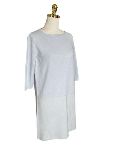 CASHMERE INSTINCT Italian TwoTone Cashmere Knit Light Blue Elbow Sleeve Dress M - Picture 2 of 8