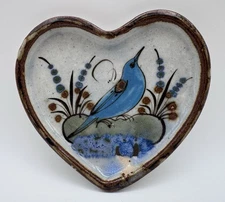 Tonala Mexican Pottery Bird Heart Trinket Dish Ken Edwards Hand Painted