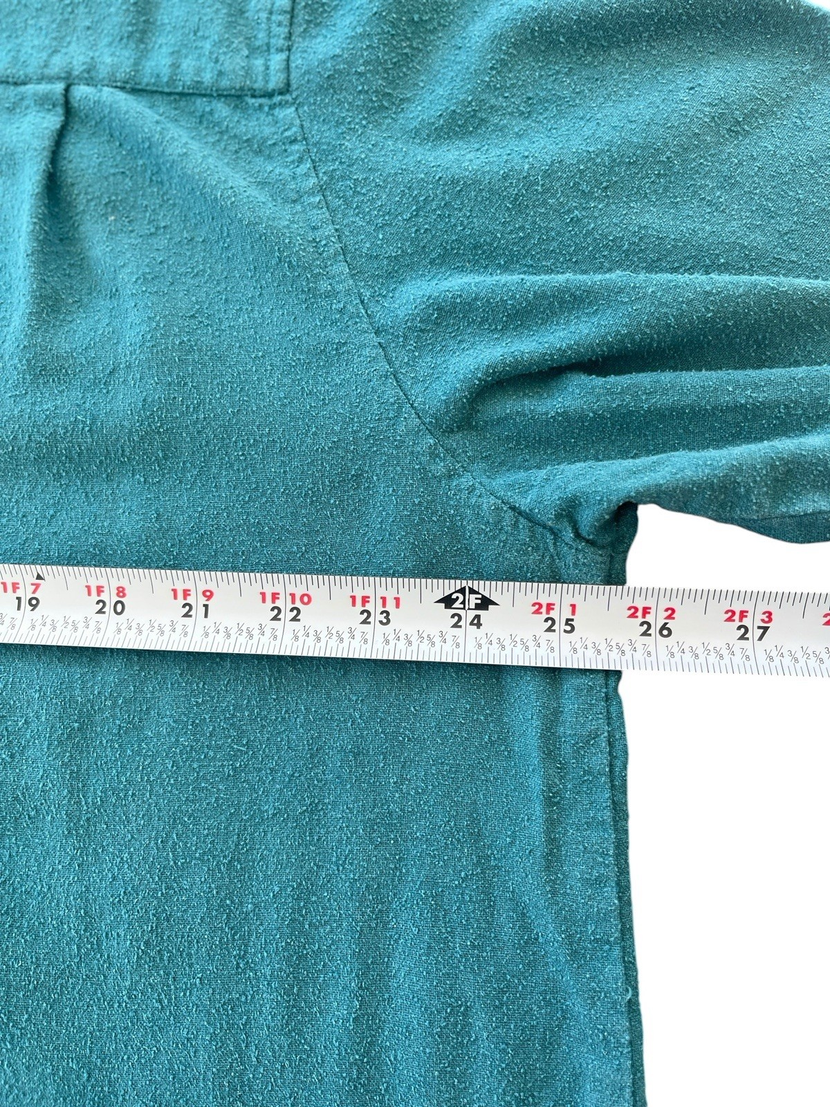 Vtg Y2K Park Central Brushed Silk Button Up Roll Tab Teal Top Size XXL Safari