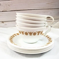 Corelle Livingware Corning Butterfly Gold Set of 5 Coffee Tea Cup & Saucer Sets