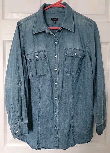 NWOT Sz 16WP Talbots Denim Shirt, Button Up, Long / Roll Tab Sleeves - Picture 2 of 7