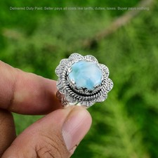 Valentines Deal Larimar Stone Sterling Silver Boho Statement Ethnic Ring Jewelry