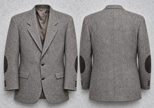 Orvis Harris Tweed Blazer Mens 44 Gray Herringbone Scottish Wool Vintage USA