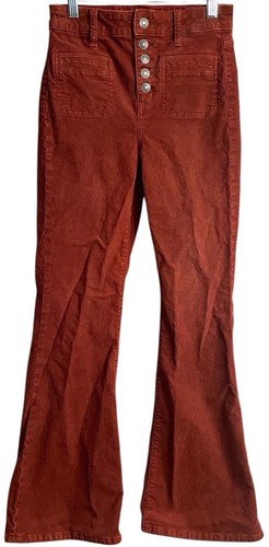 American Eagle Button Fly Super High Rise Flare Corduroy Rust Women Sz 2 Reg Y2K