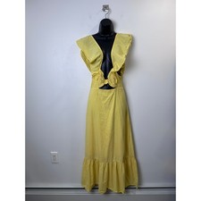 Farm Rio Women Yellow Maxi Dress Cut-Out Ruffle Smocked MP