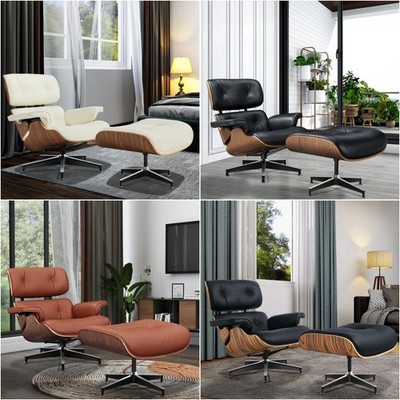 Premium EAMS Lounge Chair and Ottoman Genuine Leather Armchair with Footstool