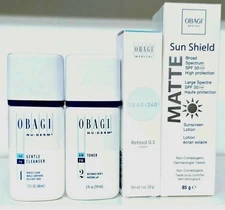 OBAGI Gentle Cleanser 2oz, Toner 2 oz, Retinol 0.5 1oz, Sunshield Matte SPF503oz