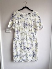 M&Co Petite Floral Lace Dress UK 14 White Wedding Guest Occasion Shift Dress
