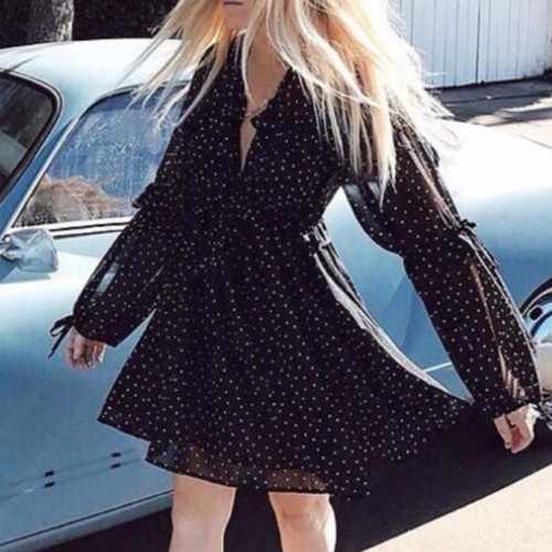 For Love & Lemons Truffle Black White Polka Dot Long Sleeve Mini Dress Medium - Picture 2 of 8