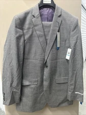 NWT Perry Ellis Portfolio Mens Slim Fit 2 Piece Suit 40 L / 34 Waist Light Grey