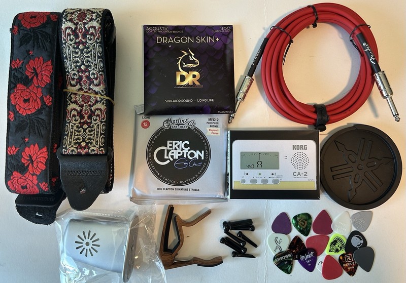 Acoustic Guitar Accessories Lot- Strings, Straps, Capo, Tuner, Humidifier, Picks