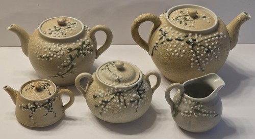 5 Vintage Meiji Japanische Haifischhaut Glasur Satsuma Moriage Teekannen Zucker Sahnekännchen - Bild 5 von 21