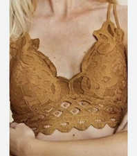 Wishlist Womens M Dark Gold Double Straps Crochet Details Bra #210