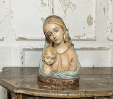Vintage Hand Painted Madonna Mary And Baby Jesus Catholic Bust Made In Italy