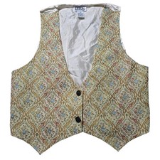 Vintage Erika Tapestry Vest Women  s M Brocade Floral Jacquard Button Front Made