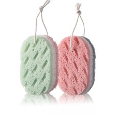 2-Piece Set of 3-Layer Bath Sponges: Soft PU Foam Body Exfoliating Sponges, E...