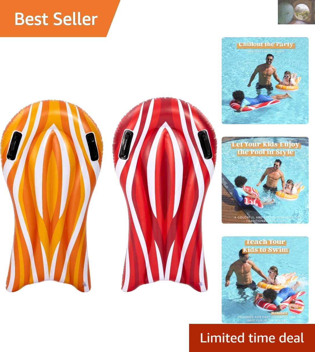 Bright Red Orange 2 Pack Kids Swim Learning Inflatable Pool Floats