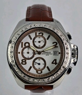 FREELOOK  WOMEN'S  CHRONOGRAPH SWAROVSKI CRYSTAL  BEZEL STAINLESS STEEL W.R 100M