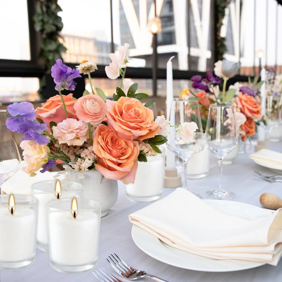 48 Pack White Unscented Clear Glass Filled Votive Candles. Hand Poured Wax Candl - Image 2 of 4