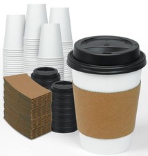 100 Pack 12 oz Disposable Thickened Coffee Cups with Lids and Sleeves, To Go ...