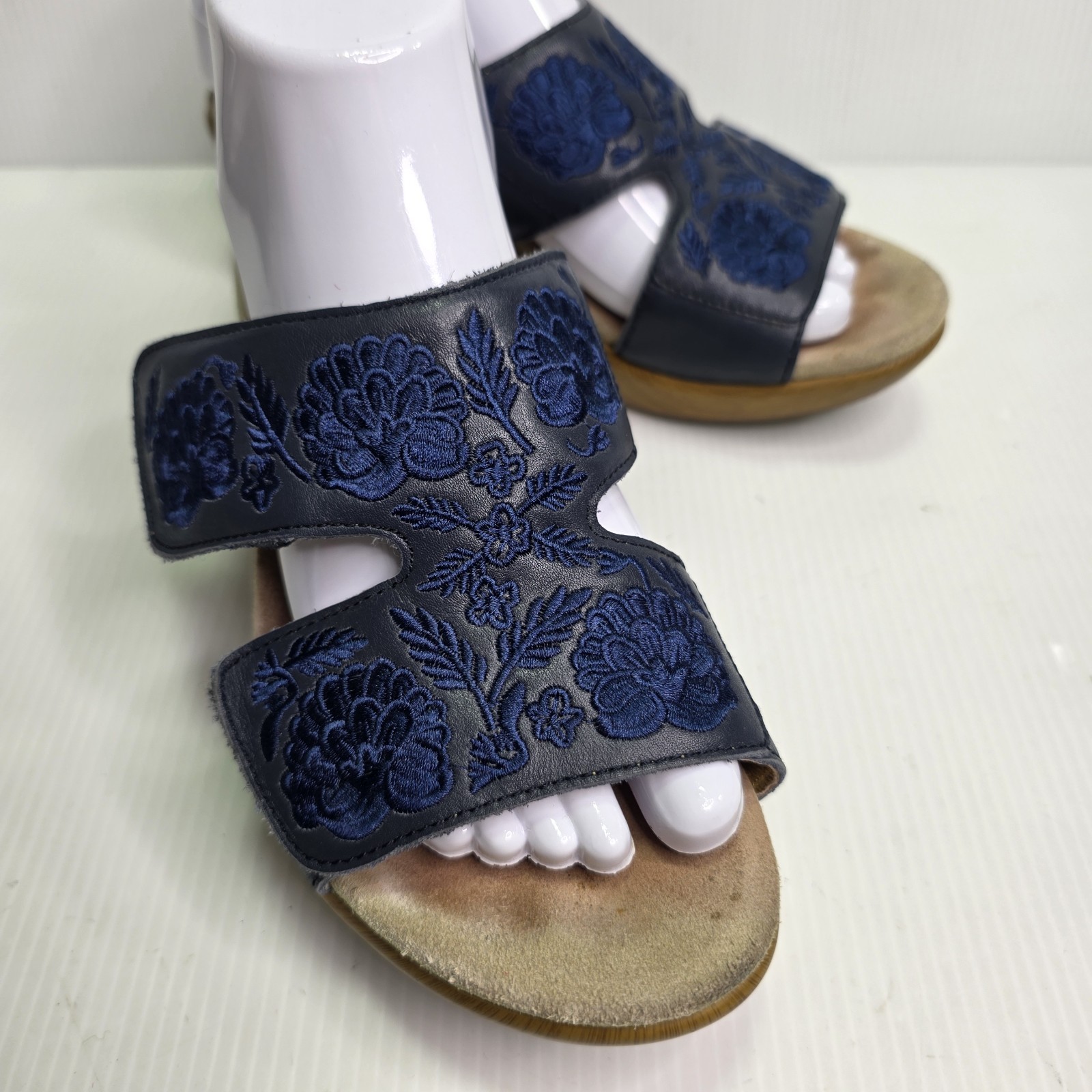 APL Alegria LIN sandalo donna plateau tacco legno pelle 38 (US 8) blu navy ricamato