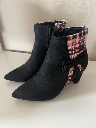 Allegra K Women's Pointed Toe Plaid Block Heels Ankle Boots Size 7