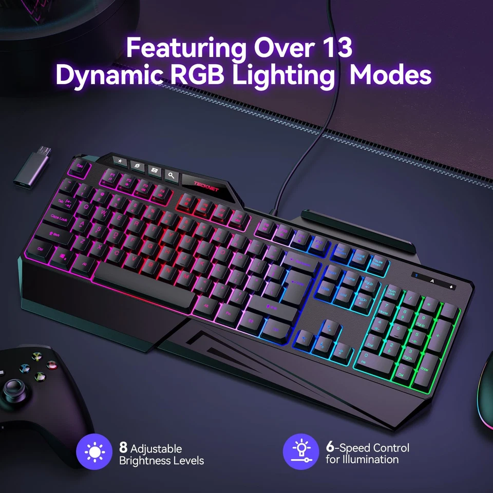 Wired RGB Gaming Keyboard - 26-Key Anti-Ghosting, 13 Lighting Modes, Spill-Re... - Image 4 of 4