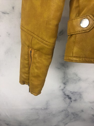 Girls faux leather biker Gold Yellow Jacket Size 10 - Picture 8 of 12