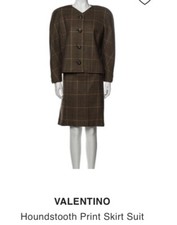Vtg. Valentino Boutique Wool Skirt Suit Classy Career Classic, Houndstooth Italy
