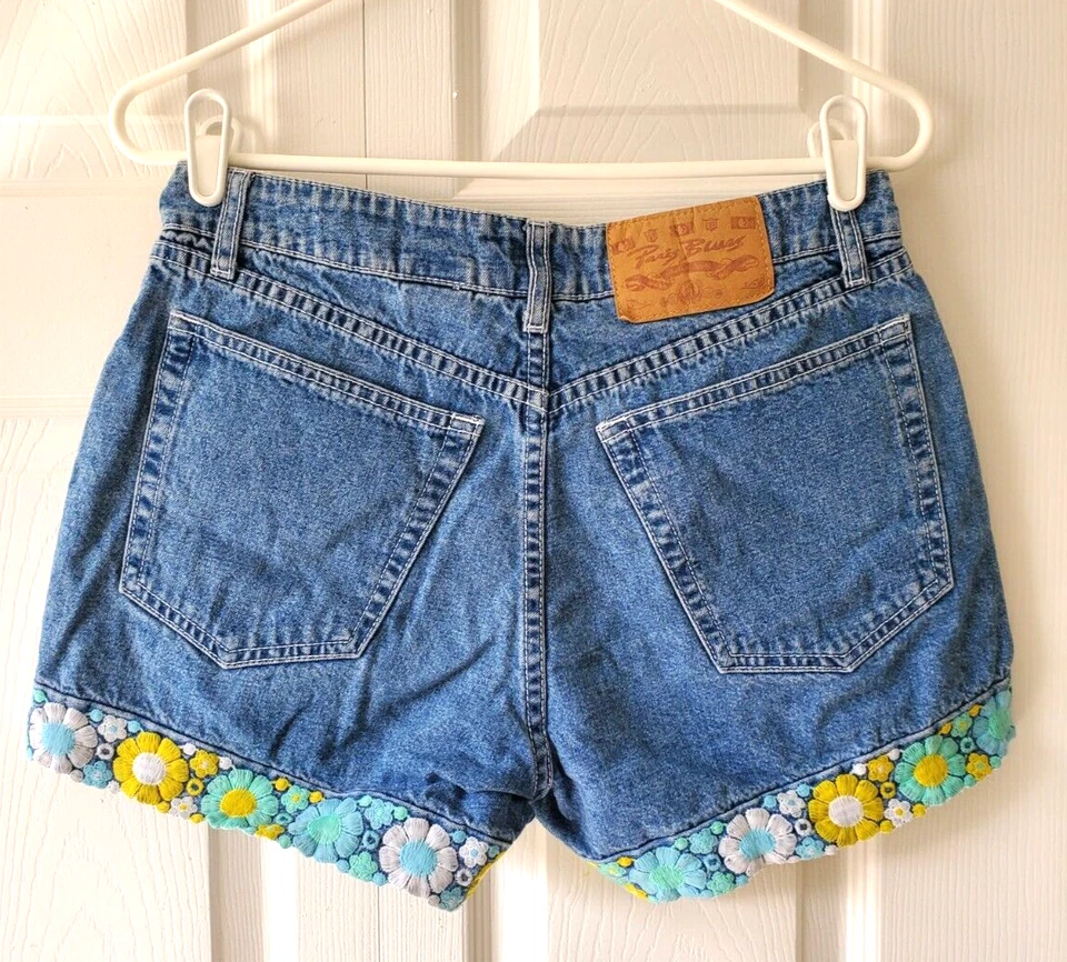 Pantalones cortos de mezclilla vintage Y2K Paris Blues para mujer junior talla 7-28x36 tiro medio Foto 3 de 4