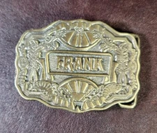 1970s Oden Inc. Brass/Bronze "Frank" Belt Buckle, Personalized Name, EUC