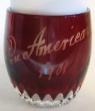 King Glass Co Royal pttn Ruby Flash 1901 Pan American Martha Toothpick Holder