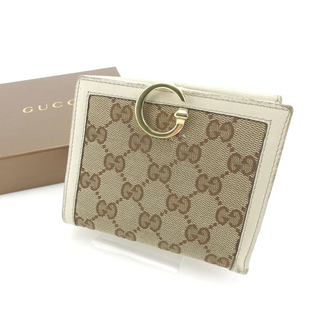 Gucci Wallet Purse Folding wallet G logos Beige Brown Woman Authentic Used Y4104