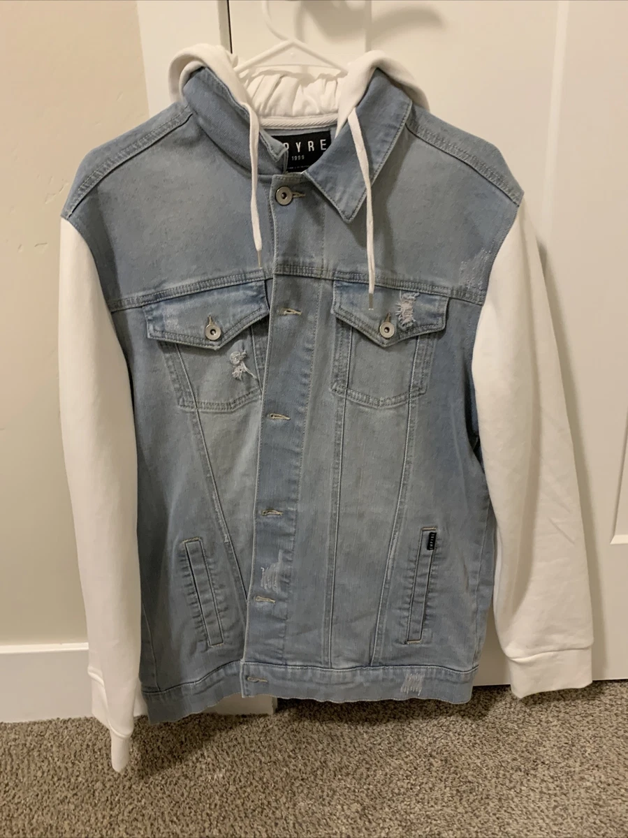 Empyre Sidecar Blue White Hooded Fleece Distressed Denim Jacket