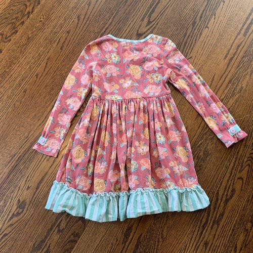 Matilda Jane Girls Dress Floral Size 8 Coral Pinks Ruffle Button EUC - Picture 8 of 10
