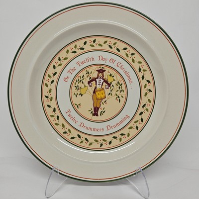 Anchor Hocking 12 Days of Christmas Dinner Plate Twelve Drummers Drumming 10.5''