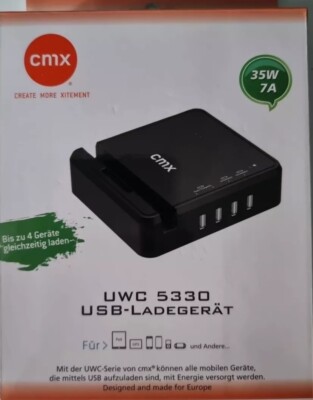CMX USB-Ladegerät  35W7A, bis zur 4 Geräte kann man gleichzeitig aufladen. 