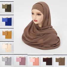 2pcs Muslim Women Chiffon Hijab Sets With Underscarf Tube Cap Head Scarf Instant