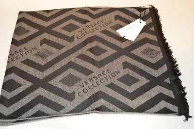 VERSACE COLLECTION Frayed Logo Scarf Size 72in x 15in  Made in ITALY Retail $295